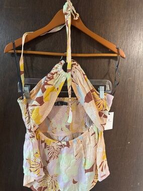 Volcom Multicolor Floral Halter Top in Pastel Yellow, Pink & Mint